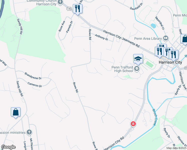 map of restaurants, bars, coffee shops, grocery stores, and more near 114 Crimson Drive in Harrison City