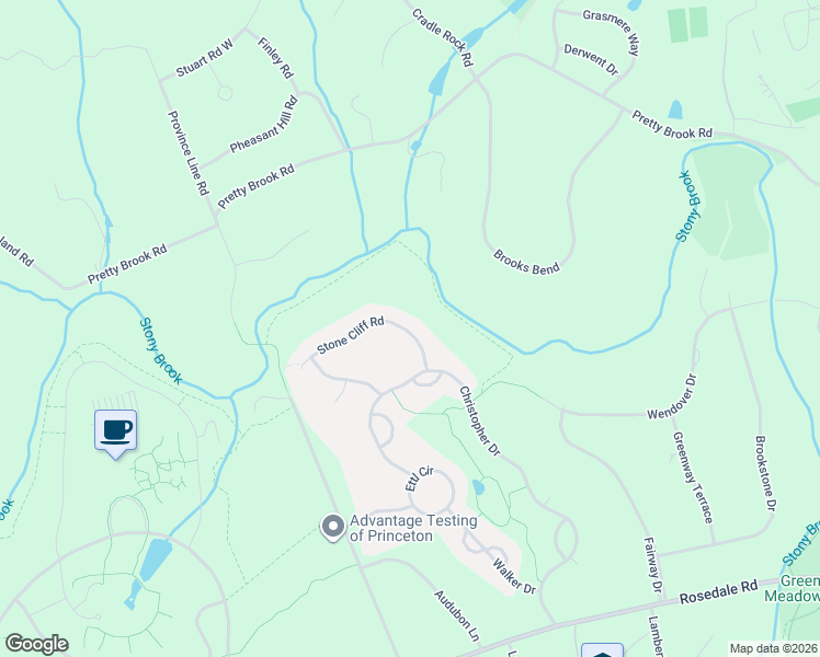map of restaurants, bars, coffee shops, grocery stores, and more near 44 Stone Cliff Road in Princeton