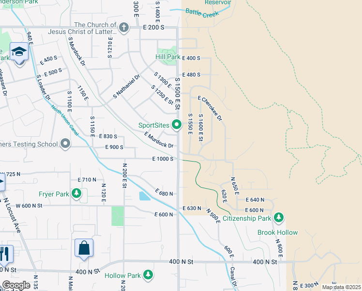 map of restaurants, bars, coffee shops, grocery stores, and more near 935 South 1500 East Street in Pleasant Grove