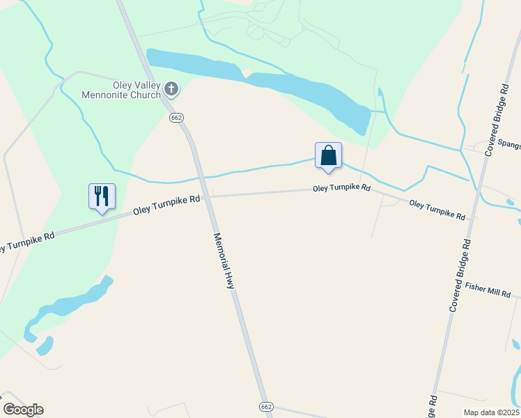 map of restaurants, bars, coffee shops, grocery stores, and more near 6304 Oley Turnpike Road in Oley