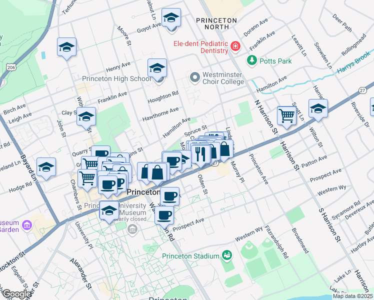 map of restaurants, bars, coffee shops, grocery stores, and more near 51 Moran Avenue in Princeton