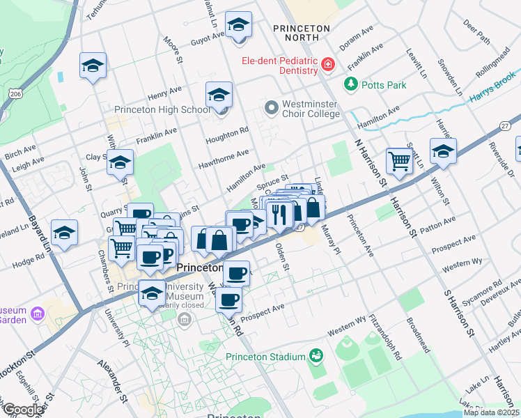 map of restaurants, bars, coffee shops, grocery stores, and more near 49 Moran Avenue in Princeton