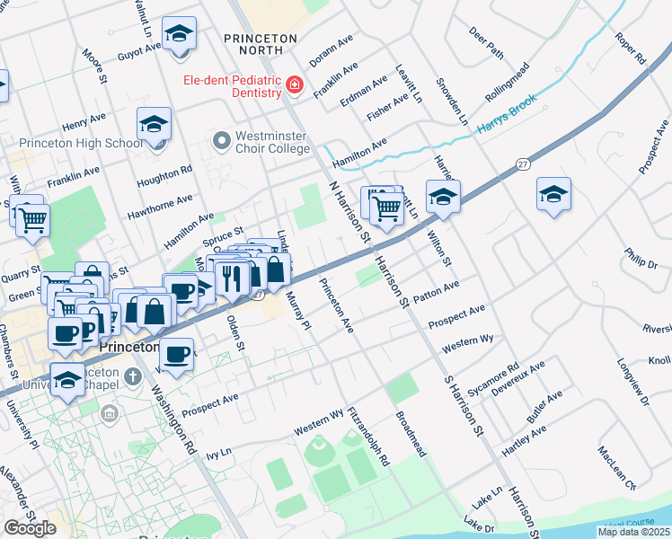 map of restaurants, bars, coffee shops, grocery stores, and more near 301 Nassau Street in Princeton