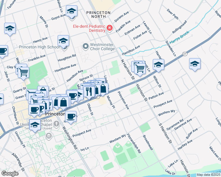 map of restaurants, bars, coffee shops, grocery stores, and more near 280 Nassau Street in Princeton