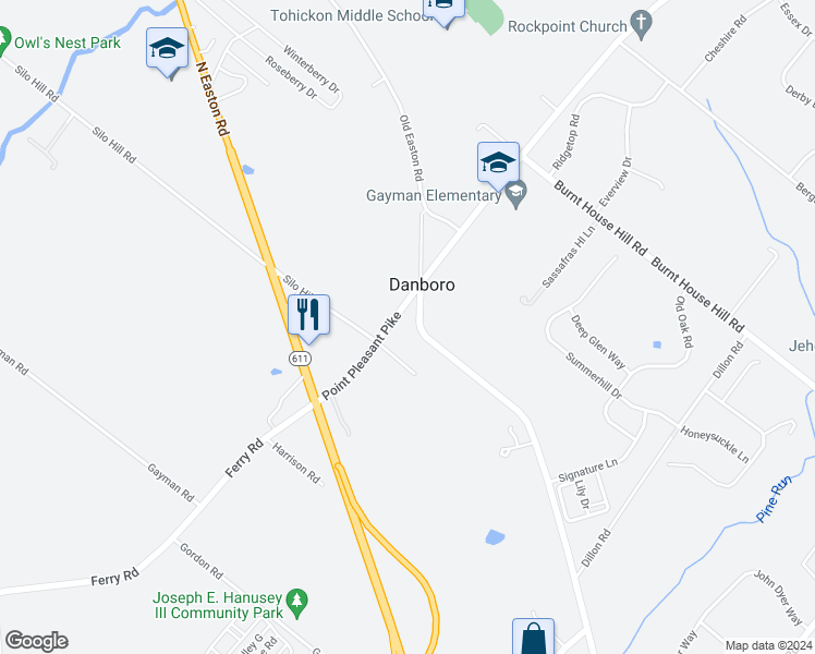 map of restaurants, bars, coffee shops, grocery stores, and more near 4844 Old Easton Road in Danboro