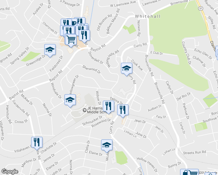 map of restaurants, bars, coffee shops, grocery stores, and more near 4791 Doverdell Drive in Pittsburgh