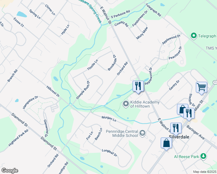map of restaurants, bars, coffee shops, grocery stores, and more near 118 Orchard Road in Perkasie