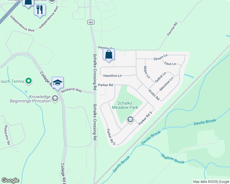 map of restaurants, bars, coffee shops, grocery stores, and more near 147 Parker Road South in Middlesex County