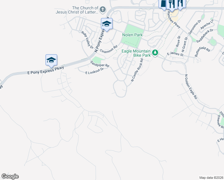 map of restaurants, bars, coffee shops, grocery stores, and more near 7263 Point Lookout Road in Eagle Mountain