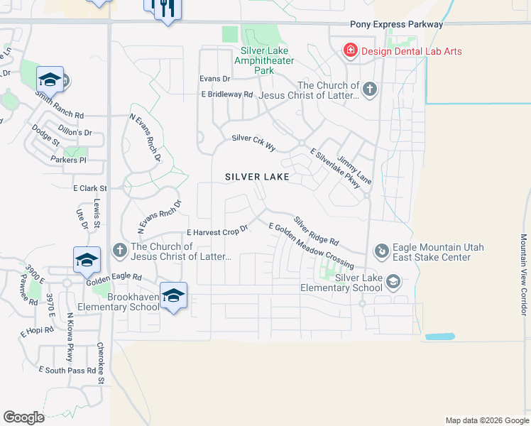 map of restaurants, bars, coffee shops, grocery stores, and more near 4710 Silver Ridge Road in Eagle Mountain