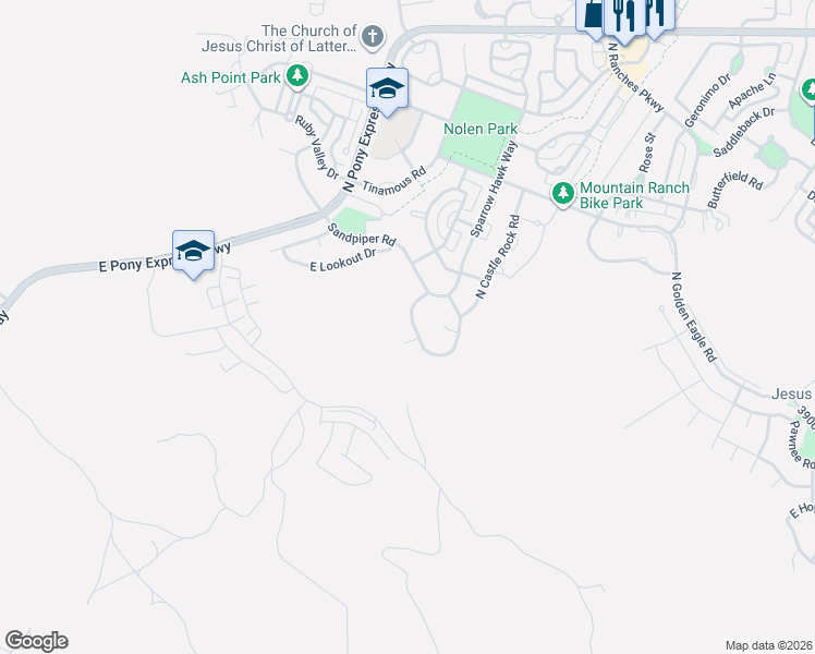 map of restaurants, bars, coffee shops, grocery stores, and more near 7263 Point Lookout Road in Eagle Mountain