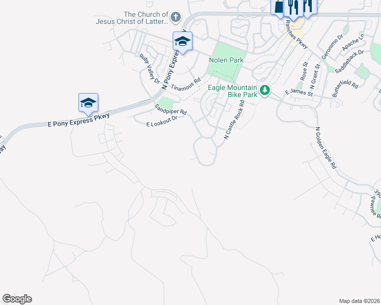 map of restaurants, bars, coffee shops, grocery stores, and more near 7263 Point Lookout Road in Eagle Mountain