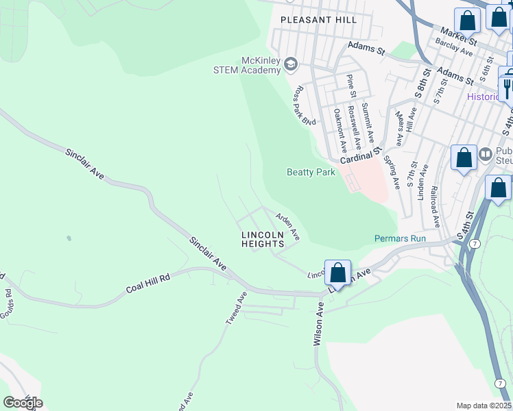 map of restaurants, bars, coffee shops, grocery stores, and more near 502 Lincoln Boulevard in Steubenville