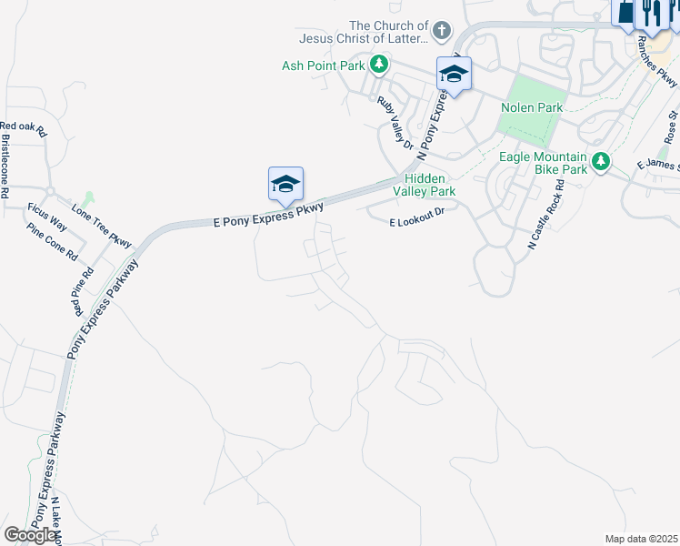 map of restaurants, bars, coffee shops, grocery stores, and more near 2777 East Skycrest Alley in Eagle Mountain