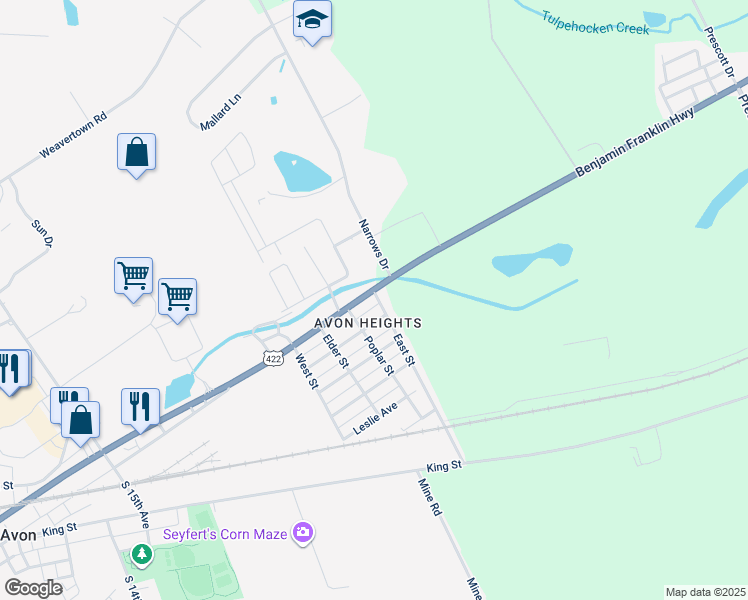 map of restaurants, bars, coffee shops, grocery stores, and more near 2112 Pennsylvania Avenue in Lebanon
