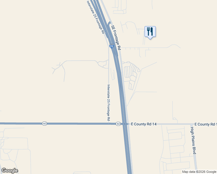 map of restaurants, bars, coffee shops, grocery stores, and more near 3815 Interstate 25 Frontage Road in Loveland