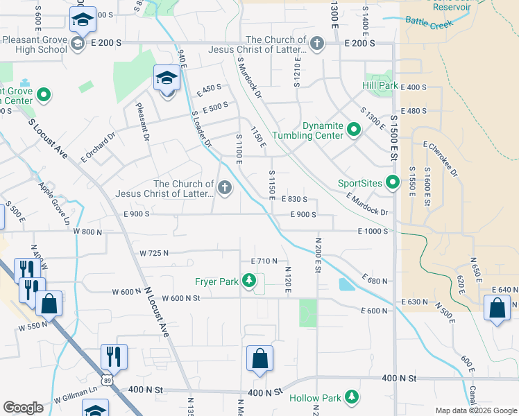 map of restaurants, bars, coffee shops, grocery stores, and more near 1135 East 900 South in Pleasant Grove