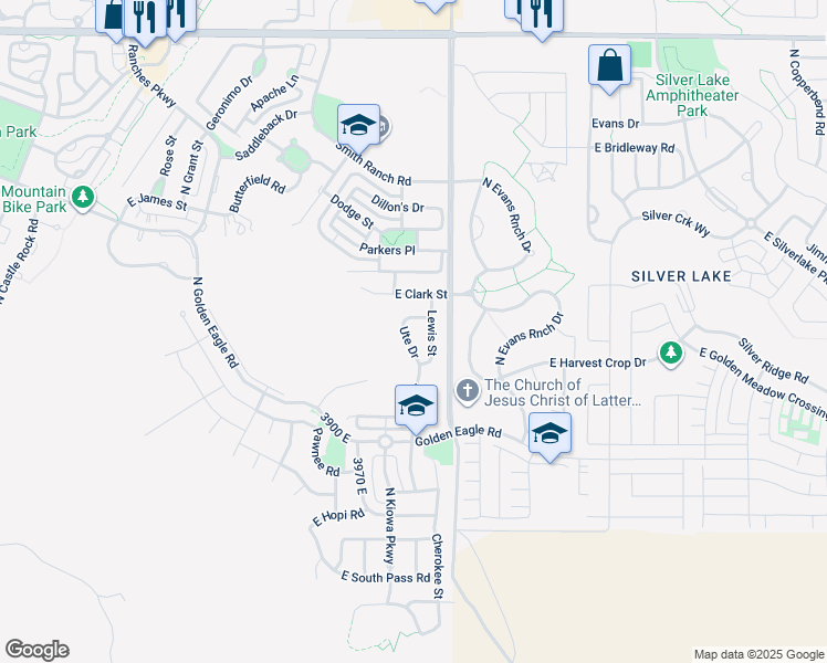 map of restaurants, bars, coffee shops, grocery stores, and more near 7381 North Ute Drive in Eagle Mountain