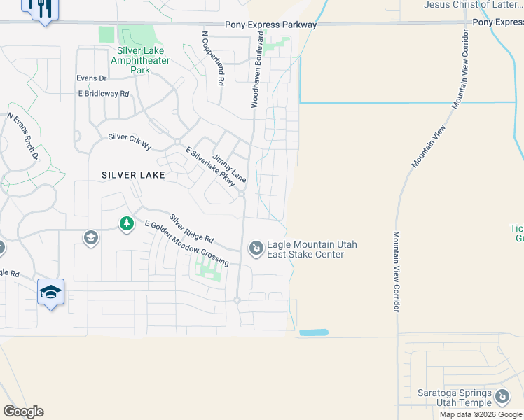 map of restaurants, bars, coffee shops, grocery stores, and more near 7410 North Cottage Lane in Eagle Mountain