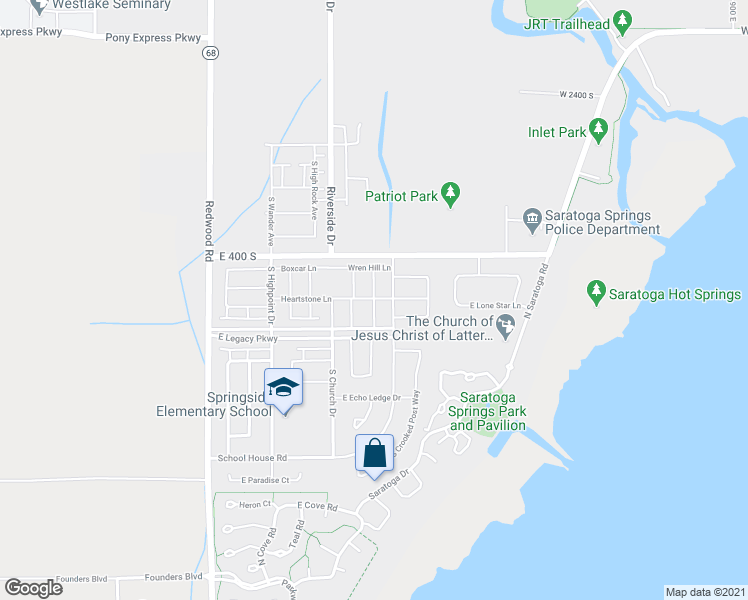 map of restaurants, bars, coffee shops, grocery stores, and more near 498 South Pegasus Way in Saratoga Springs