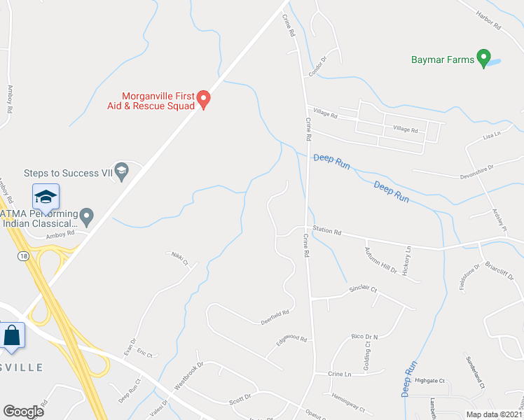 map of restaurants, bars, coffee shops, grocery stores, and more near 385 Deerfield Road in Marlboro Township