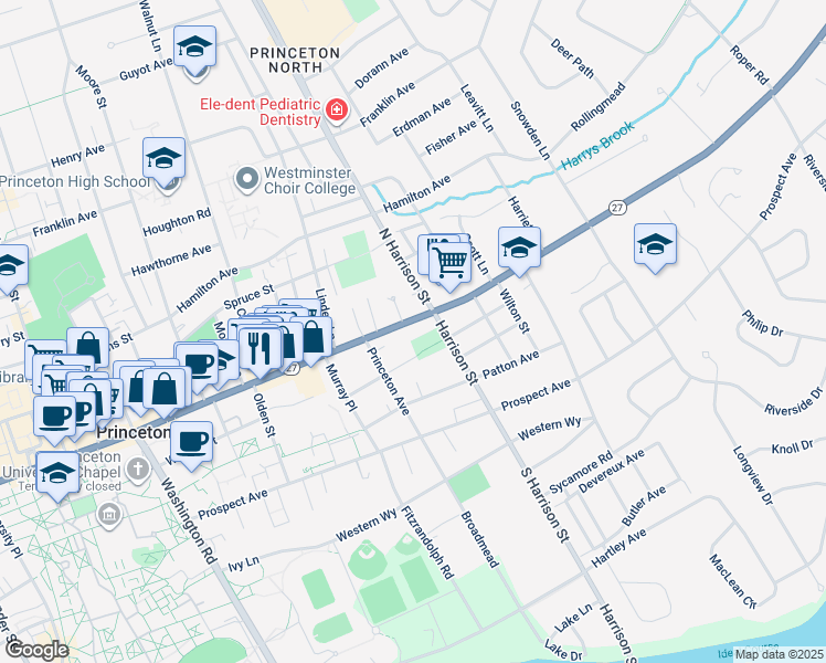 map of restaurants, bars, coffee shops, grocery stores, and more near 327-329 Nassau Street in Princeton