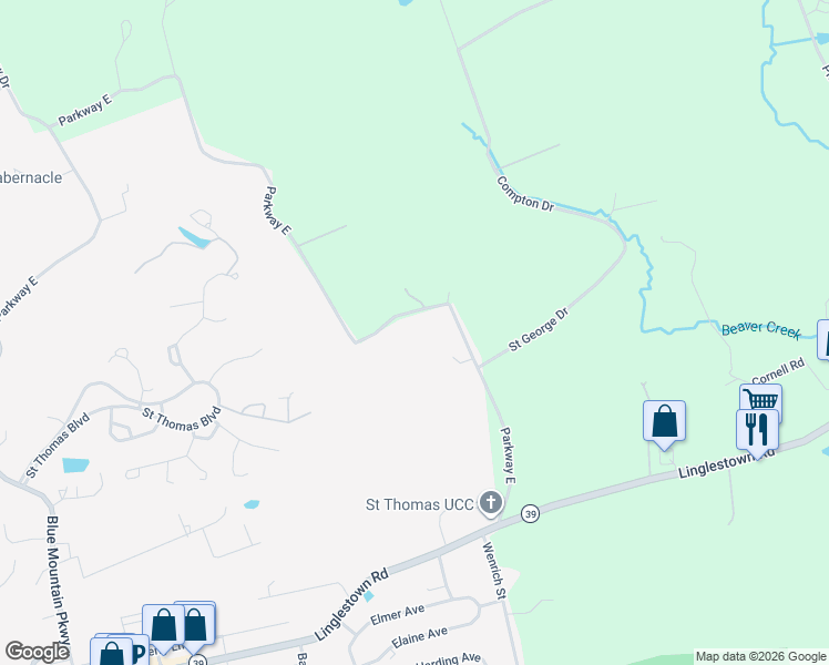 map of restaurants, bars, coffee shops, grocery stores, and more near 6600 Parkway East in Harrisburg