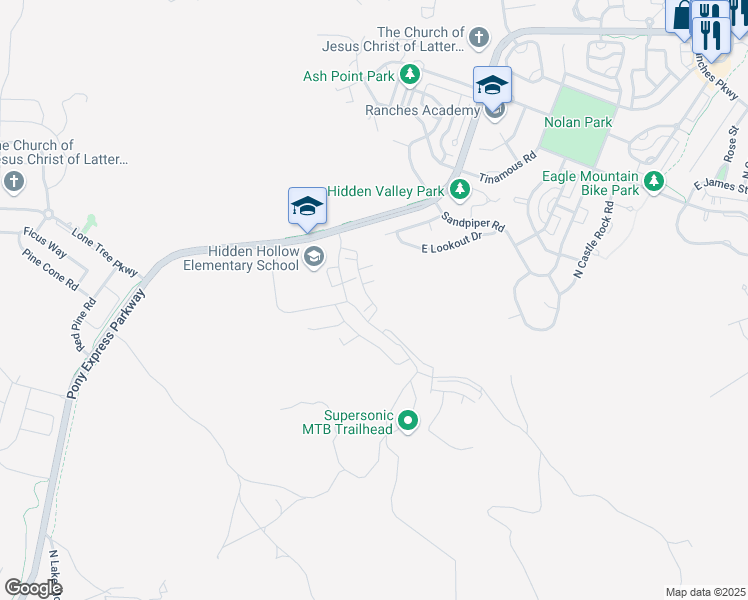 map of restaurants, bars, coffee shops, grocery stores, and more near 2786 East Griffin Alley in Eagle Mountain