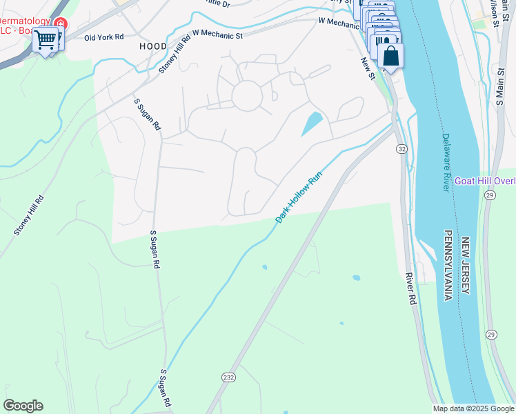 map of restaurants, bars, coffee shops, grocery stores, and more near 211 Riverwoods Drive in New Hope