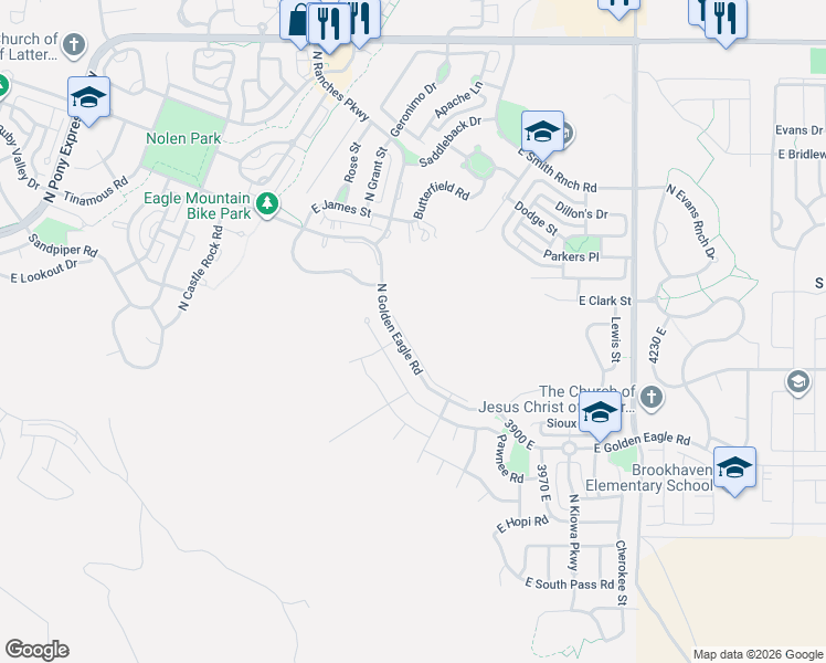map of restaurants, bars, coffee shops, grocery stores, and more near 7404 Golden Summit Drive in Eagle Mountain