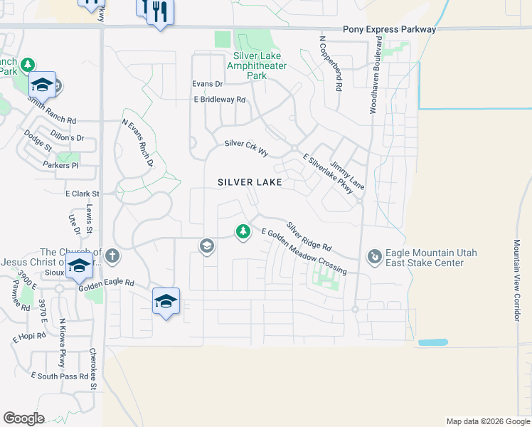 map of restaurants, bars, coffee shops, grocery stores, and more near 4109 Silver Ridge Road in Eagle Mountain