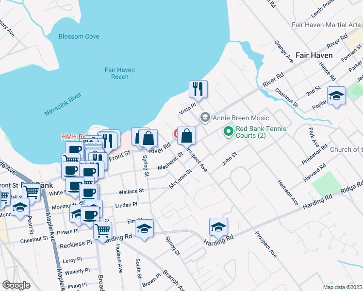 map of restaurants, bars, coffee shops, grocery stores, and more near 14 Prospect Avenue in Red Bank