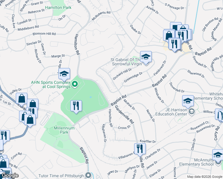map of restaurants, bars, coffee shops, grocery stores, and more near 4330 Highgrove Road in Pittsburgh