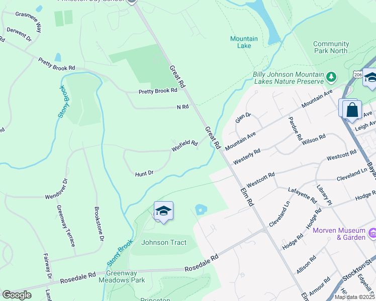 map of restaurants, bars, coffee shops, grocery stores, and more near 100 Hunt Drive in Princeton