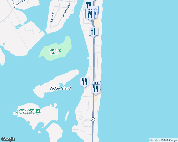 map of restaurants, bars, coffee shops, grocery stores, and more near 1340 North Ocean Avenue in Sea Bright