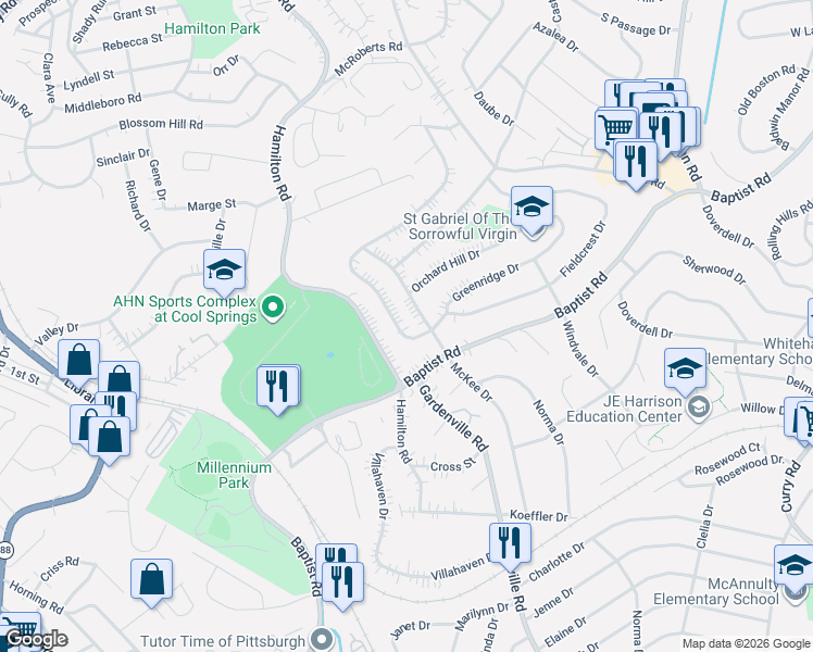 map of restaurants, bars, coffee shops, grocery stores, and more near 4330 Highgrove Road in Pittsburgh