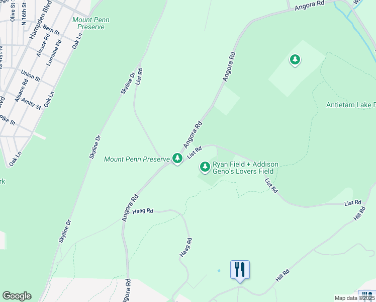 map of restaurants, bars, coffee shops, grocery stores, and more near 4 List Road in Reading