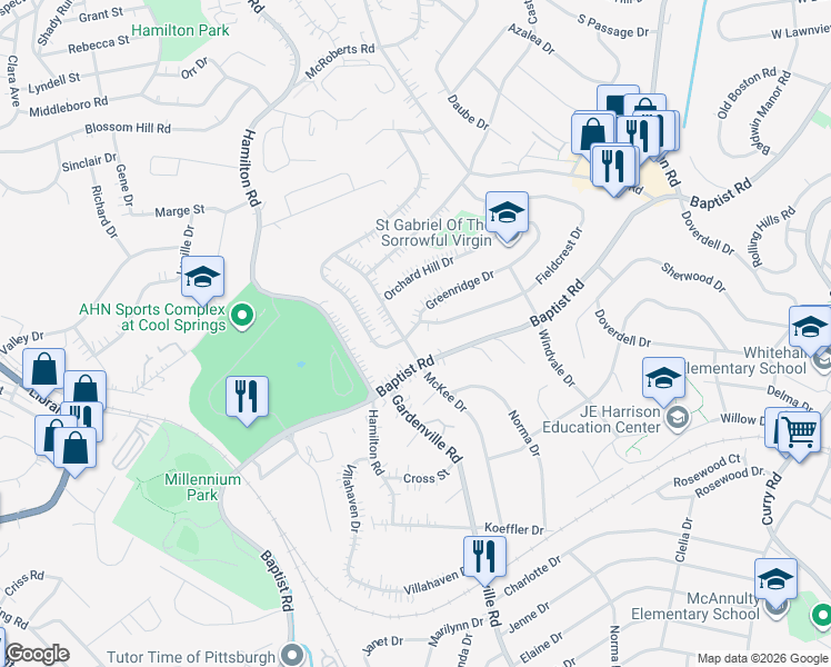 map of restaurants, bars, coffee shops, grocery stores, and more near 4412 McKee Drive in Pittsburgh