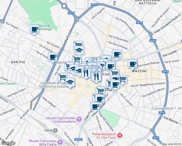 map of restaurants, bars, coffee shops, grocery stores, and more near 32 Piazza Sant'Oronzo in Lecce