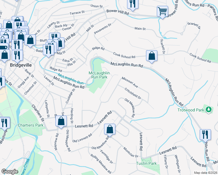 map of restaurants, bars, coffee shops, grocery stores, and more near 1327 Missouri Avenue in Bridgeville