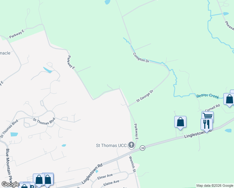 map of restaurants, bars, coffee shops, grocery stores, and more near 6600 Parkway East in Harrisburg