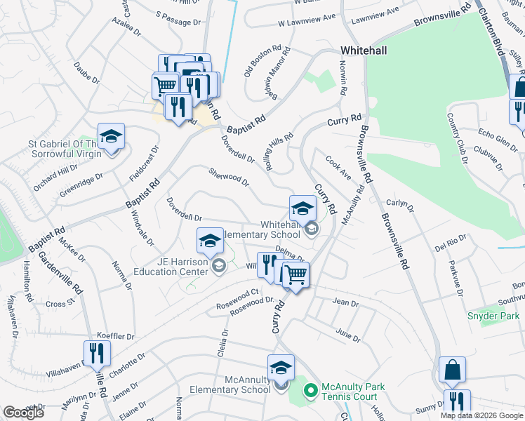 map of restaurants, bars, coffee shops, grocery stores, and more near 4791 Doverdell Drive in Pittsburgh