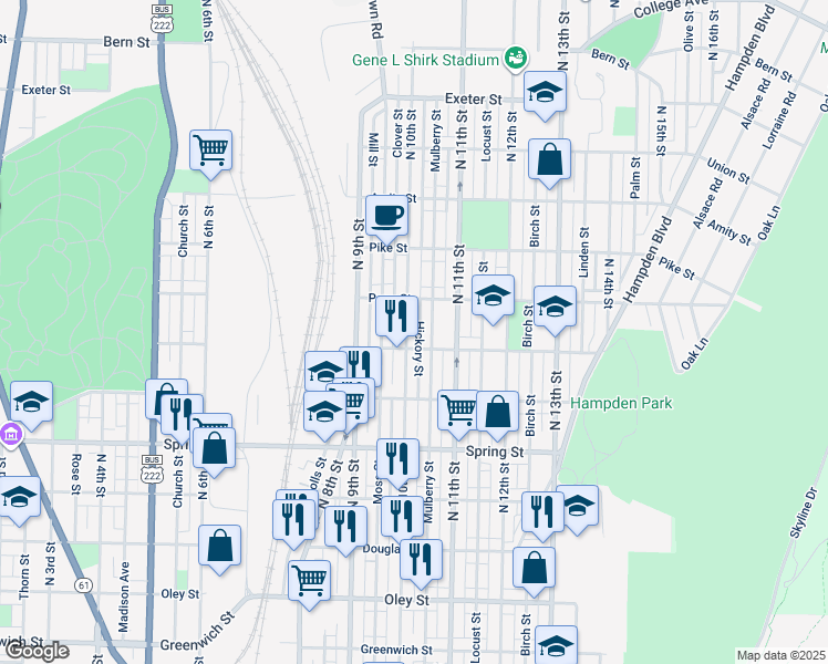 map of restaurants, bars, coffee shops, grocery stores, and more near in Reading