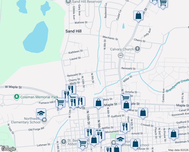 map of restaurants, bars, coffee shops, grocery stores, and more near 834 Reinoehl Street in Lebanon
