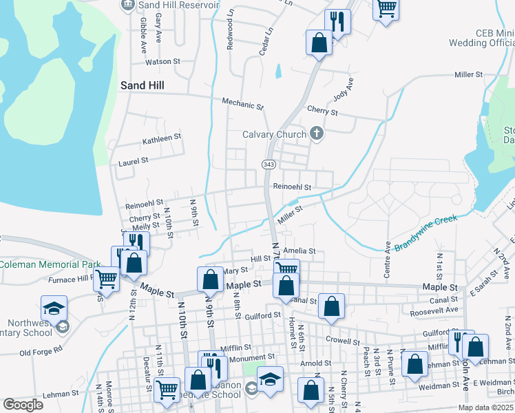 map of restaurants, bars, coffee shops, grocery stores, and more near 706 Harding Street in Lebanon