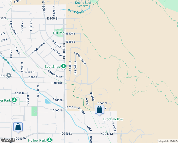 map of restaurants, bars, coffee shops, grocery stores, and more near 897 Cherokee Drive in Pleasant Grove