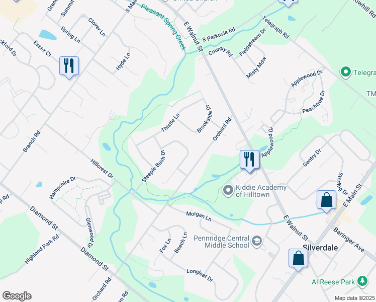 map of restaurants, bars, coffee shops, grocery stores, and more near 44 Yarrow Court in Perkasie