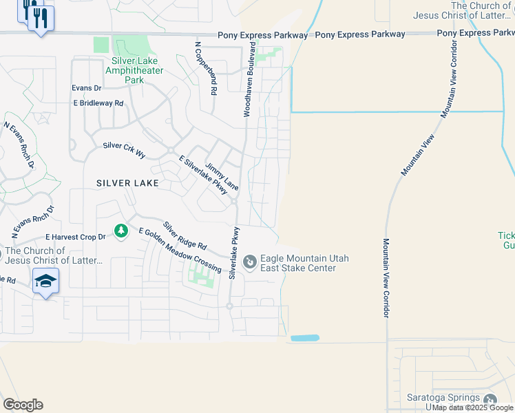 map of restaurants, bars, coffee shops, grocery stores, and more near 7541 North Hutch Lane in Eagle Mountain