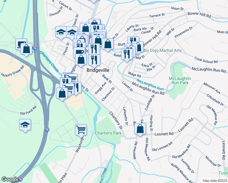 map of restaurants, bars, coffee shops, grocery stores, and more near in Bridgeville
