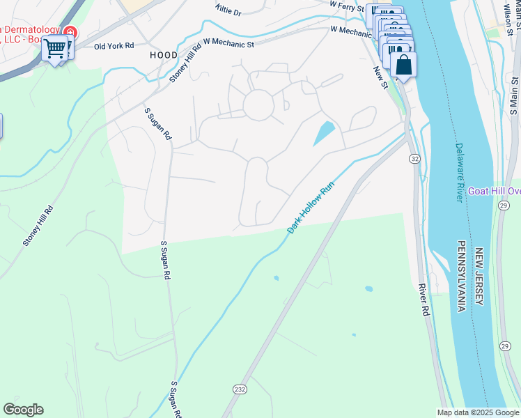 map of restaurants, bars, coffee shops, grocery stores, and more near 107 Hidden Court in New Hope